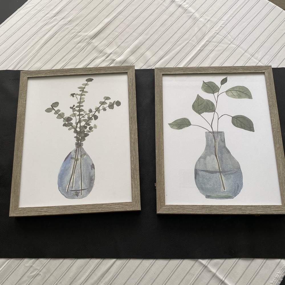 Plant art with beach wood frame